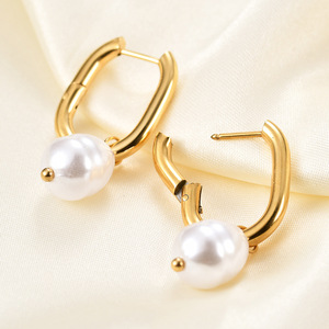 Huggie <b>Earrings</b> Gold Pearl Drop Women's Everyday Wear Stainless Steel <b>3mm</b> Hollow Geometric Shape Fashion Simple Pendant <b>Earrings</b> - Product Image 4