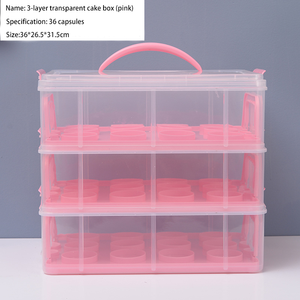 CUPP01 Caja de almacenamiento de plástico moderna de 2-4 capas para cupcakes Caja de embalaje portátil de mano para cupcakes Caja de almacenamiento de postres sellada de plástico - Product Image 4