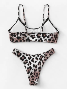 Kingyoung Spaghetti Strap <strong>Leopard</strong> <strong>Print</strong> <strong>Top</strong> With High Leg Bikini Girl Set Summer Swimwear - Product Image 5