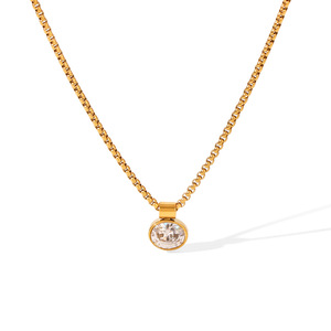High Polished <b>Long</b> Lasting Color Gold Plated Stainless Steel <b>Necklace</b> Inlaid Zircon Pendant for Women - Product Image 5