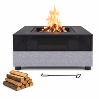 Brasero au charbon de bois MGO au design moderne sans grille de protection, dessus ouvert, base carrée en pierre, mobilier d'extérieur pour jardin et terrasse