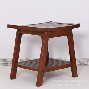 Meikelin Wooden Bathroom Stool 51x35x46 Cm With Storage <b>Shelf</b> For Shower And Shoe Changing - Product Image 4