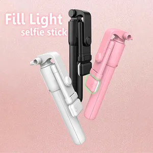 Extensão estável Wireless Remote Bluetooth Cell Phone Handheld Girar Selfie Stick Tripé Com Luz