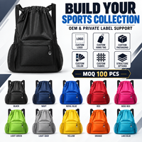 Sac à dos de sport personnalisé OEM avec cordon de serrage, poche avant zippée, rangement latéral en maille et deux tailles pour les équipes, les écoles et les détaillants