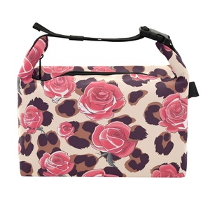 Sac à déjeuner personnalisé motif léopard rose tropical Hawaï, sac isotherme, sac de pique-nique scolaire en plein air - Product Image 1