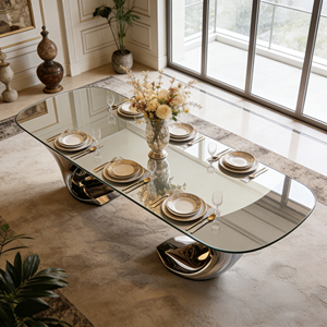 <span class=keywords><strong>Table</strong></span> à manger ovale de luxe en fibre de verre, base sculptée et polie, moderne, 8 places, écologique, pour appartement et hôtel - Product Image 1