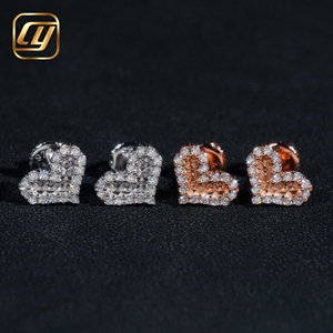 Boucles d'oreilles clous en moissanite en forme de cœur, serties de diamants, en argent S925, à visser, pour femmes et hommes, bijoux hip-hop - Product Image 1