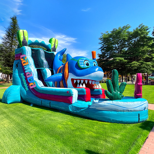 Toboggan aquatique gonflable à une voie avec <span class=keywords><strong>piscine</strong></span>, design requin 3D, aire de jeux aquatique extérieure pour enfants, pour le défi estival - Product Image 3