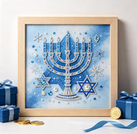 Kit de peinture diamant 5D à forage partiel Israël Hanouka, Motifs Ménorah, Dreidel, Étoile de David, Lumières de festival juif, Décoration intérieure