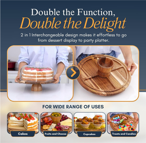 Support à gâteau rotatif rond en bois d'acacia de 12 pouces avec couvercle, ensemble de présentation de table à dessert 2 en 1, <span class=keywords><strong>plateau</strong></span> à gâteau, support de rangement - Product Image 3