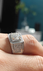 Halus Mikro Pave Zirkon 925 Perak Murni 2 Karat Cincin Pernikahan Berlian Moissanite Pria - Product Image 5