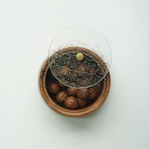 Caja de madera maciza de estilo chino para repostería, contenedor de almacenamiento redondo con tapa de cristal color nogal para uso decorativo en el salón del hogar - Product Image 4
