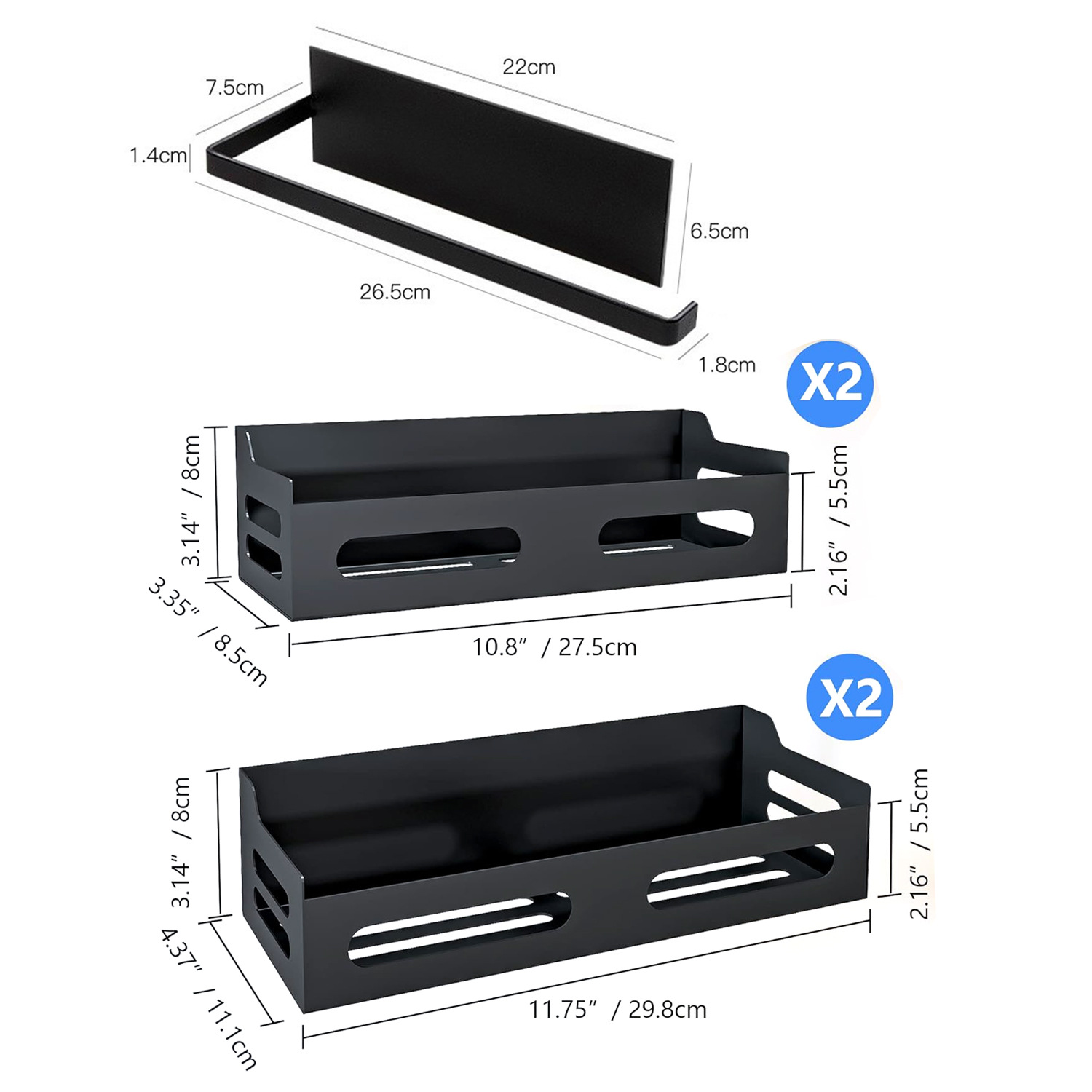 Juego de 5 piezas negras con 4 ganchos.