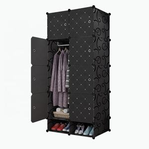ホットセール中！8ドア ブラック プラスチック製 折りたたみ式ワードローブ/クローゼット（靴収納付き）寝室・リビングルーム用 - Product Image 1