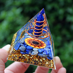 <b>Crystal</b> <b>Chip</b> Pyramid Resin Epoxy Craft Desktop Ornament Lapis Lazuli Sunflower Home Decoration Collectible Gift - Product Image 3