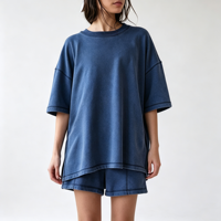 Vente en gros de chemisiers pour femmes 100% coton à manches courtes avec fente latérale, col rond, t-shirt décontracté pour femmes, été, logo personnalisé OEM