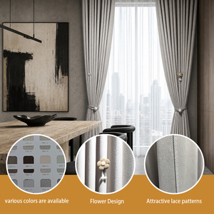 Rideaux Modern Wave à Plis Français en Chenille avec Ruban <span class=keywords><strong>et</strong></span> Boule Florale, Occultants <span class=keywords><strong>et</strong></span> Imperméables pour Maison d'hôtes, Chambres d'hôtes, Villa <span class=keywords><strong>de</strong></span> Vacances - Product Image 1