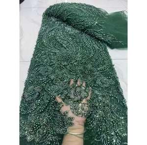 Matériaux de dentelle africaine de haute qualité, perles nigérianes et dentelle à paillettes, tissus de broderie pour robes de mariée - Product Image 1