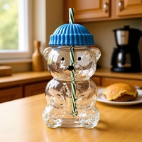 Bouteille en verre moderne en forme d'ours avec paille, réutilisable pour café, jus, thé au lait, bière, vin, cadeau de Noël, fête