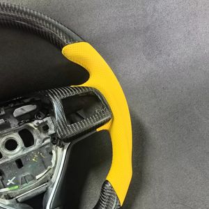 Per Maserati Quattroporte M156 volante auto in vera fibra di carbonio, volante a 3 razze avvolto in pelle gialla - Product Image 6