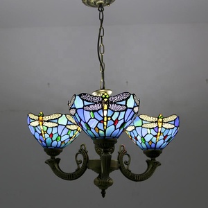 LongHuiJing Tiffany Lustre <span class=keywords><strong>3</strong></span> Lumières Vitrail Lustres Luminaires Style Antique Plafond Lampes Suspendues - Product Image 1