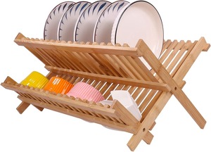 Bamboo Dish <b>Drying</b> <b>Rack</b> 2-Tier Collapsible Drainer Dish <b>Drying</b> <b>Rack</b> or Dish Plate for Kitchen Home Apartment - Product Image 3