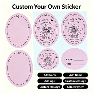 Pegatinas ovaladas de cumpleaños con diseño de pastel de oso, etiquetas adhesivas de papel rosa para manualidades de regalo, ecológicas - Product Image 3