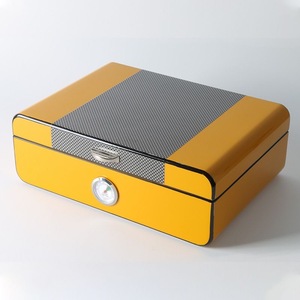 Dual Color Cedar Wood Carbon Fiber Square Cigar Box Durable Moisture-Proof Luxury Leather Cabinet Lacquer Surface Commercial