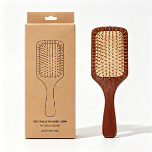 Cepillo de pelo rectangular de madera con púas de madera natural, tamaño grande, para uso diario - Product Image 1