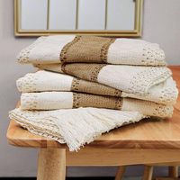 Nappe de table en coton et lin tissé à la main, style rétro américain, biodégradable, rayée, en coton naturel, tissage à l'épissure