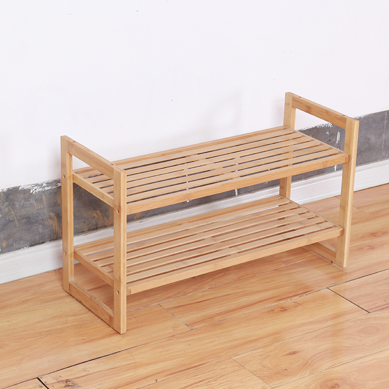 Wholesale Household Entryway 2-Tier Eco-friendly Bamboo Shoe Rack Wooden Shoe Display Rack