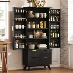 Armoire de rangement haute noire moderne à 10 portes, étagères réglables, 2 tiroirs, meubles de rangement pour cuisine et salon - Product Image 1