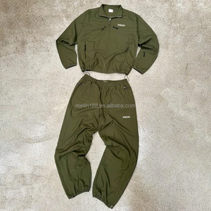 OEM Custom Design Tracksuit Zip up Nylon Jackets and Nylon <b>Pants</b> Set Lightweight Polyester Jogging Suit Green Windbreaker Set - Product Image 1