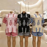 Ensemble haut et short 2 pièces pour femme, en coton blanc de luxe brodé, manches longues, ample, décontracté, respirant, pour l'été