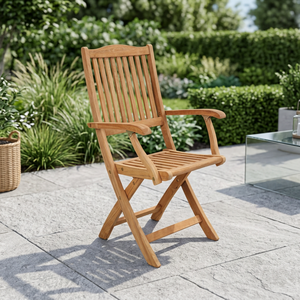Chaise de salle à manger pliable en teck imperméable avec un design moderne et des pieds en bois durables - Meubles écologiques pour l'extérieur et les parcs - Product Image 3