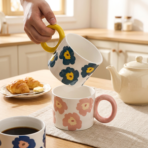 <b>Ceramic</b> <b>Mug</b> Pastoral Design Handle Thickened Microwave-Safe Dishwasher-Safe Heat-Resistant White Porcelain Home Use Gift - Product Image 2
