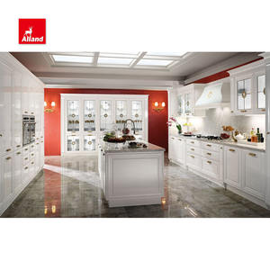 Usine d'armoires de <span class=keywords><strong>cuisine</strong></span> en bois massif de luxe rétro personnalisée par AllandCabinet | Shaker surélevé, colonnes romaines île en marbre - Product Image 5