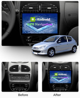 Autoradio Android 9 pouces 2+32 Go pour Peugeot 206 2001-2008, Android Auto sans fil, CarPlay, Aux, Carte 3D, Lecteur multimédia, GPS, Navi, WiFi, tactile