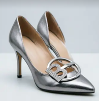 Accessoires de chaussures de mariage pour femme de haute qualité, boucles en métal argenté à deux parties avec logo B, clips en cristal et strass