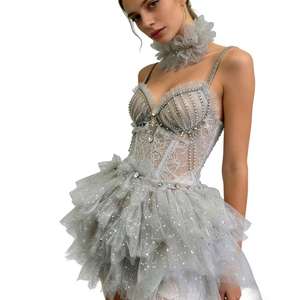 Ensembles de princesse en maille de strass et spandex <span class=keywords><strong>pas</strong></span> chers pour femmes, soutien-gorge et jupes <span class=keywords><strong>tutu</strong></span>, costumes de scène, tenues de danse exotiques pour stripteaseuses adultes - Product Image 3