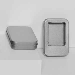 Boîte en fer blanc rectangulaire écologique de style nouveau, couleur argent personnalisée, petite boîte vide pour patchs à ongles, étui portable avec couvercle à fenêtre - Product Image 1