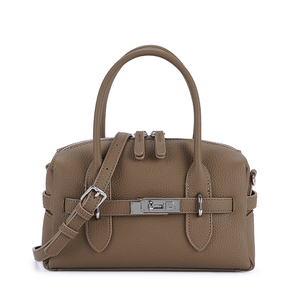 Bolso de Mano Clásico de Cuero Genuino para Mujer, Estilo Boston, con Cierre de Seguridad y Correa Extraíble, Color Bronceado, Duradero para Uso Diario - Product Image 4