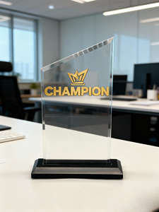 جائزة أكريليك شفافة أنيقة بقاعدة سوداء قابلة للتخصيص بالكامل مع نقش بالأشعة فوق البنفسجية صديقة للبيئة جوائز مؤسسية احترافية - Product Image 2