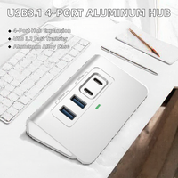 Hub USB 4-in-1 10Gbps dengan 2 Port USB-A 3.1 & 2 Port USB-C 3.1, Adaptor Multiport dari Aluminium Alloy, Tersedia