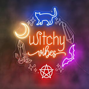 Insegna al Neon LED Stile Mistico: Gatto, Luna, Pentagramma, Pipistrello, Psichico, Lettore di Fortuna, per Negozi di Appassionati di Tarocchi, Insegne al Neon Personalizzate - Product Image 1