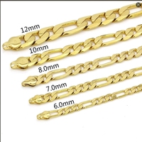 Fatingna Vente en gros Collier chaîne Franco en acier inoxydable plaqué or 18 carats, forme géométrique, pour homme, Figaro, 6mm 8mm 10mm 12mm