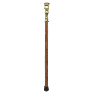 Canne de marche classique en bois avec poignée en laiton et embout en caoutchouc noir, forme ronde, finition polie, objet de décoration intérieure - Product Image 1