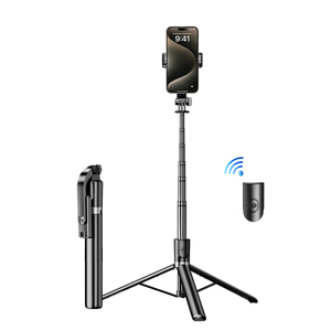 Trípode y Palo Selfie Tres en Uno de Acero Inoxidable para Teléfono Móvil con Espejo, Control Remoto Inalámbrico Ajustable, Plegable y Giratorio - Product Image 1