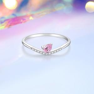 変色防止女性用女の子925スターリングシルバーピンク梨ジルコニアリングプラチナメッキ記念日結婚約束リングジュエリー - Product Image 2