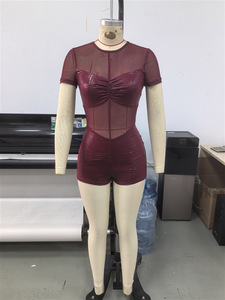 J5387 <span class=keywords><strong>Combinaison</strong></span> tendance pour <span class=keywords><strong>femme</strong></span> 2026, style streetwear, à manches courtes, en similicuir et maille transparente, une pièce - Product Image 5